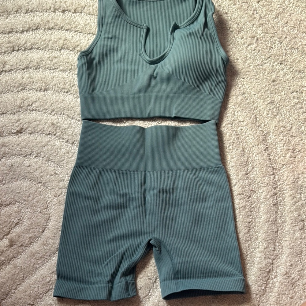 Teal Ribbed Activewear Set